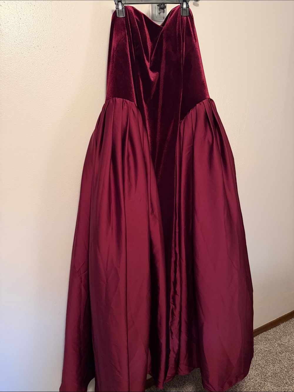 Azazie Burgundy Velvet and Satin Ball Gown